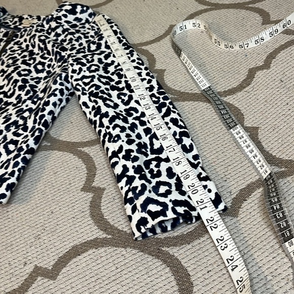 J.Crew Blue White Leopard zipper front Collarless Career Spring Blazer Jacket - Picture 9 of 15